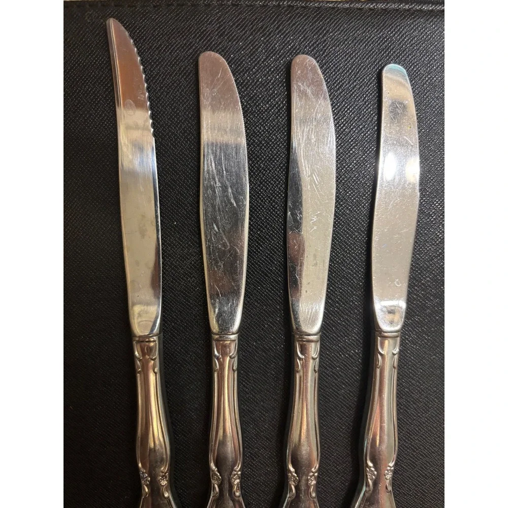 Vintage Stainless Steel Floral Scroll Knives Set of 4‎ Mixed Dinner Steak Knives